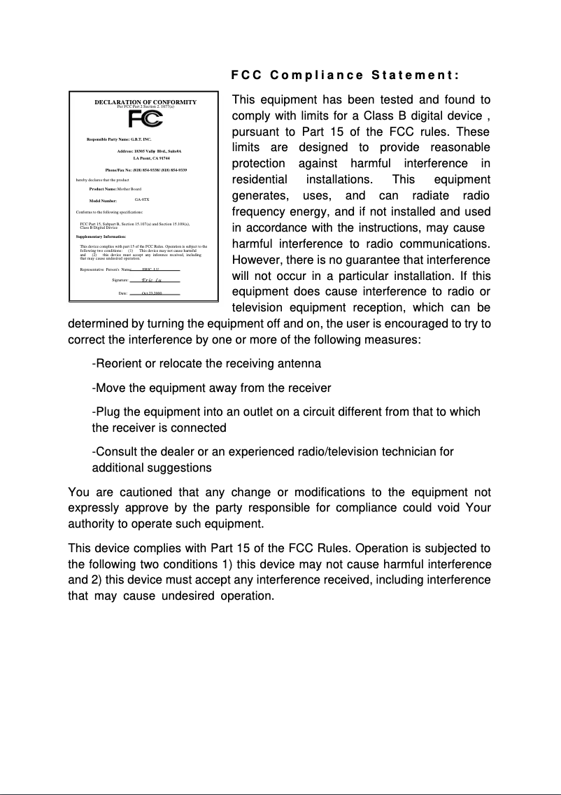 Image de la première page du manuel de l'appareil GA-8TX-C