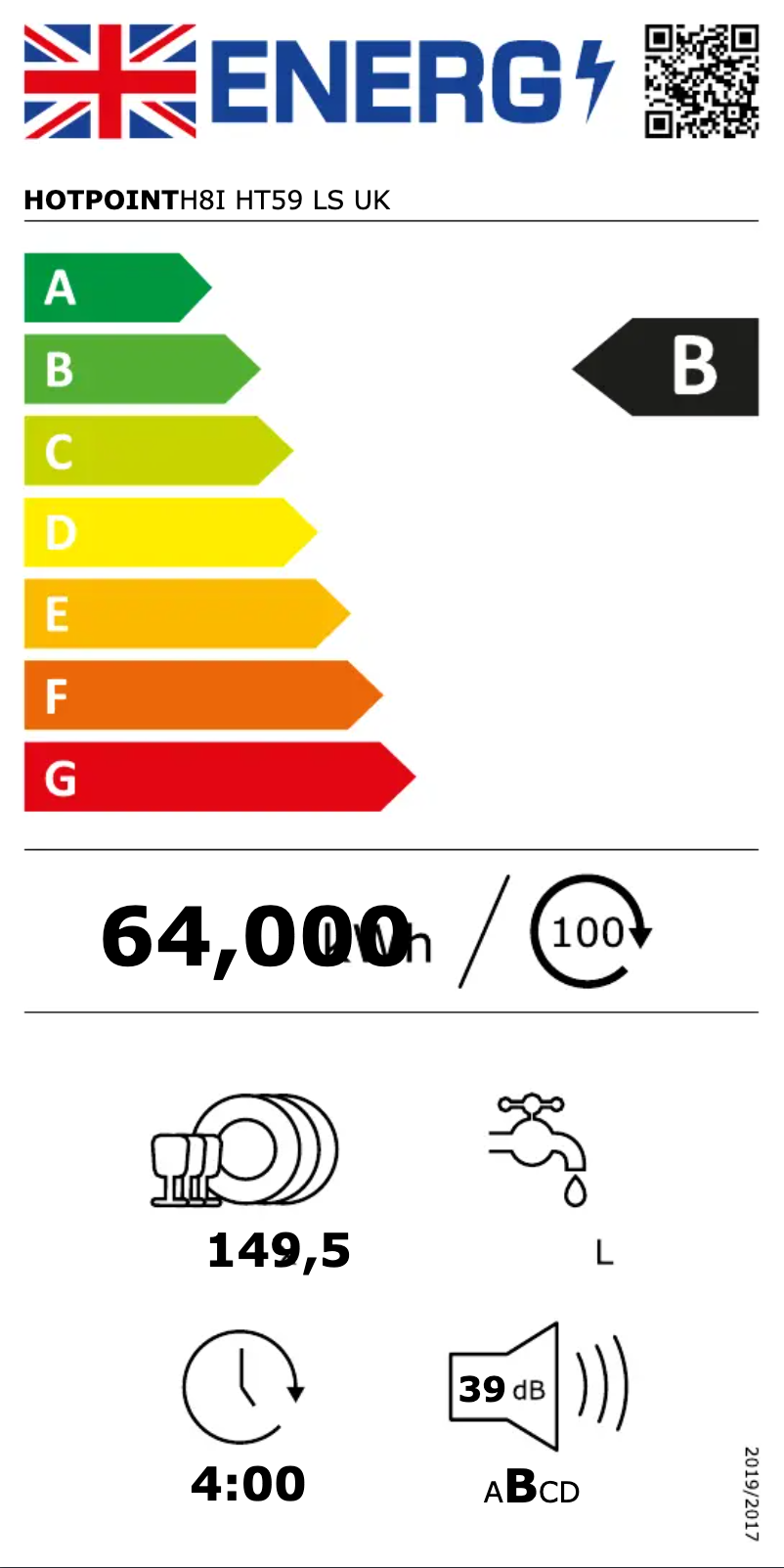 Page 1 de la notice Label énergétique Hotpoint H8I HT59 LS UK