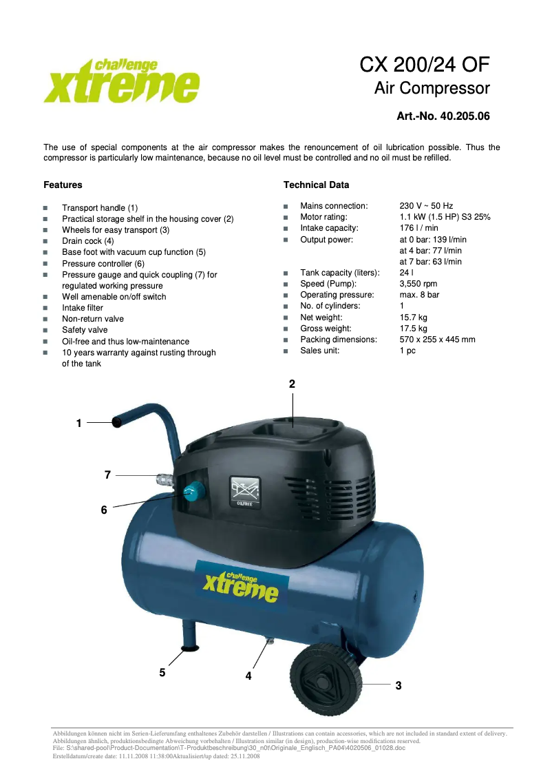 Página 1 del manual Ficha técnica Challenge Xtreme CX 200/24 OF