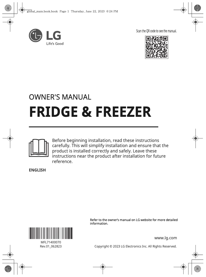 Page 1 de la notice Manuel utilisateur LG GBV3200CPY