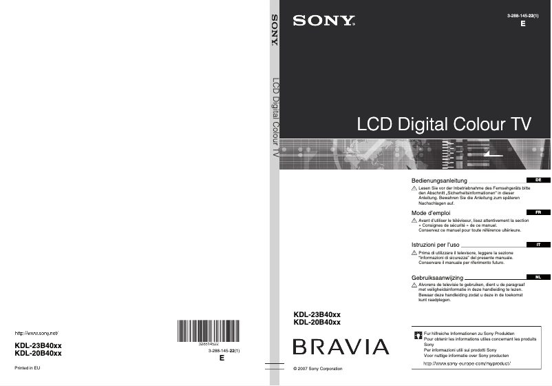 Page 1 de la notice Manuel utilisateur Sony Bravia KDL-23B4030