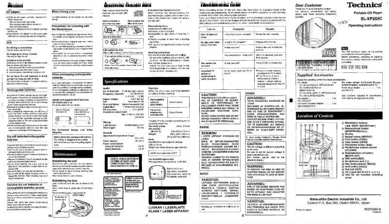 Page n°1 - Manuel utilisateur Panasonic SL-XP255