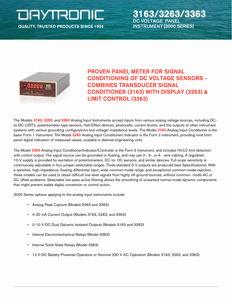 Page 1 de la notice Fiche technique Daytronic 3263P