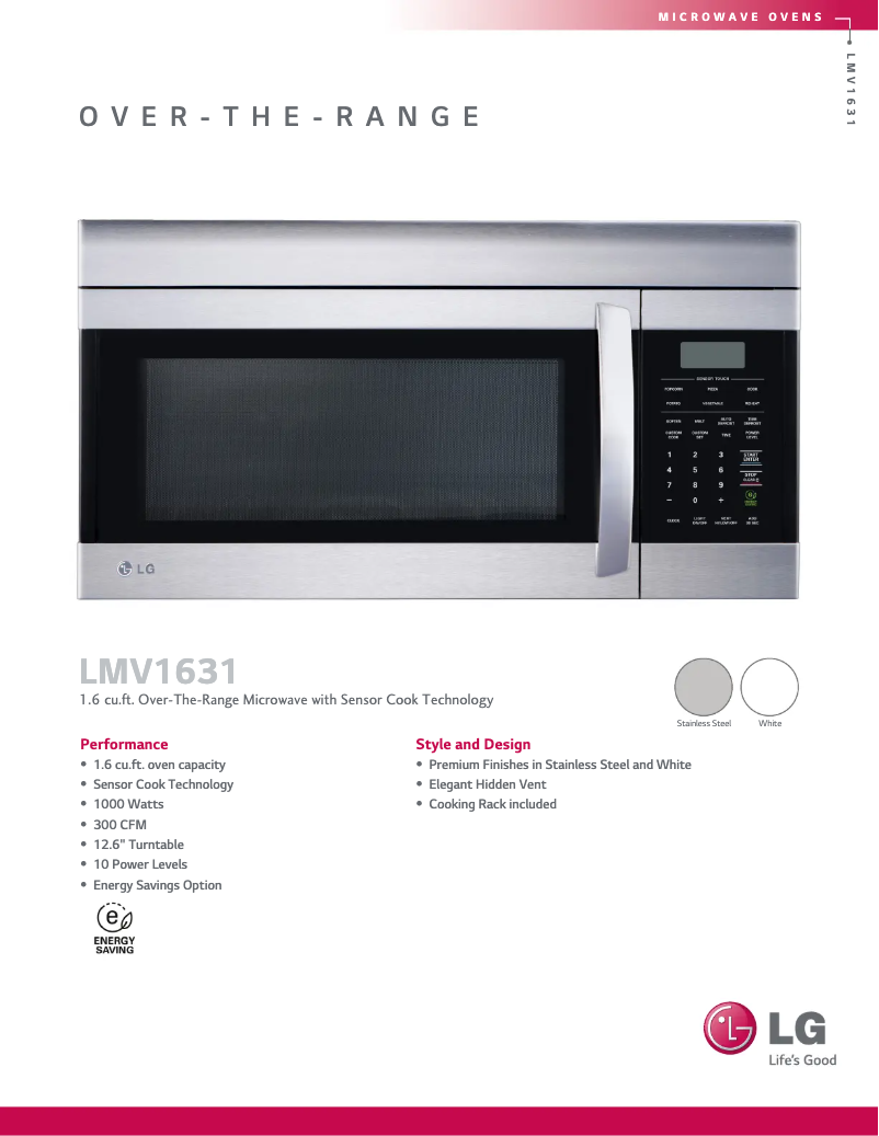 Página 1 del manual Ficha técnica LG LMV1631ST