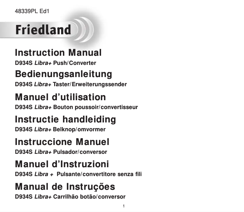 Page n°1 - Manuel utilisateur Friedland D934S Libra+