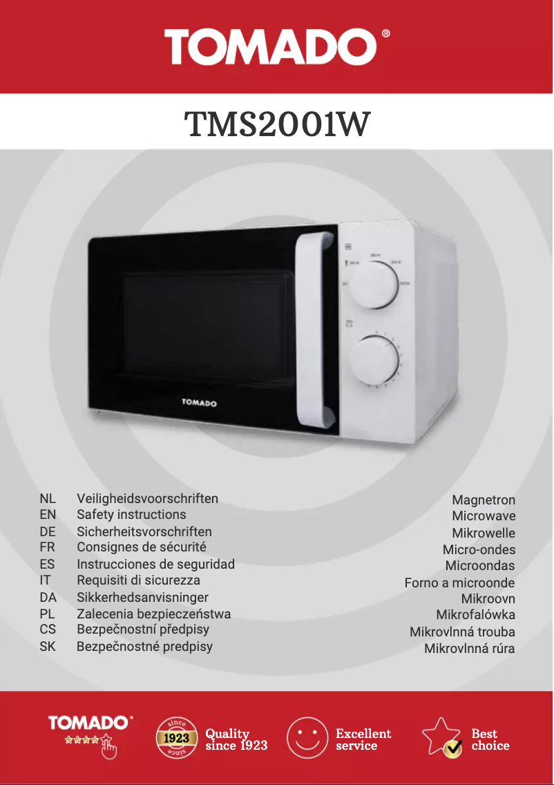Page 1 de la notice Manuel utilisateur Tomado TMS2001W