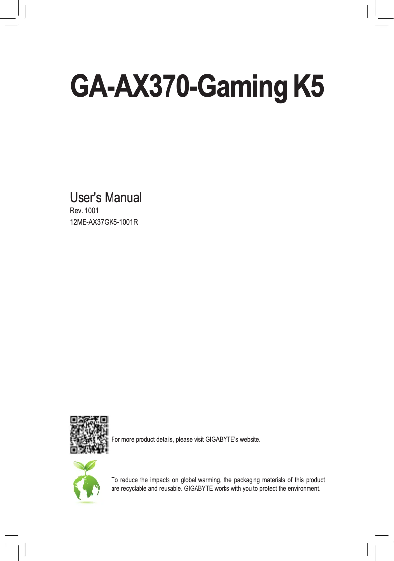 Image de la première page du manuel de l'appareil AORUS AX370 Gaming K5