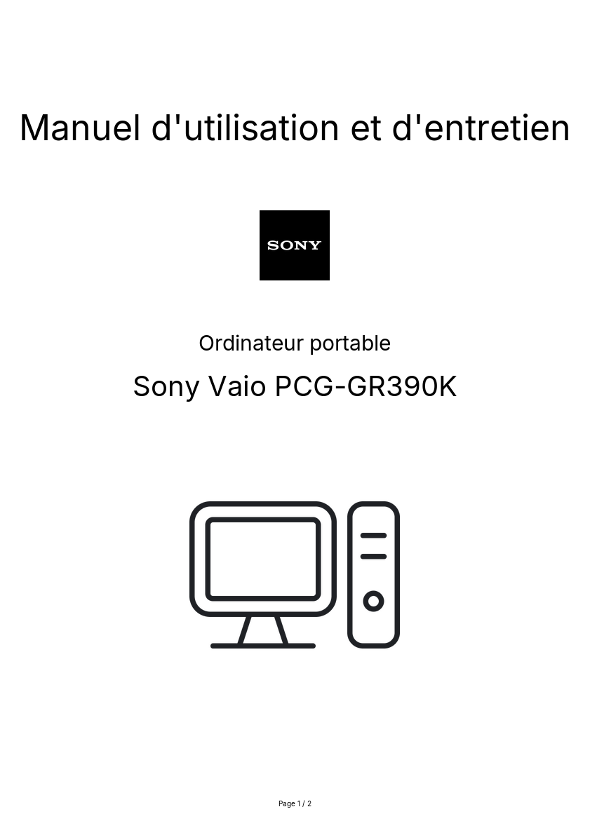 Image de la première page du manuel de l'appareil Vaio PCG-GR390K