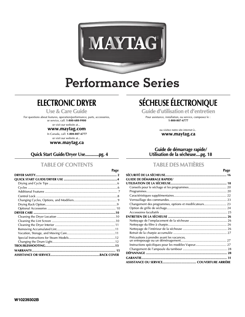 Page 1 de la notice Manuel utilisateur Maytag MGDE500VW