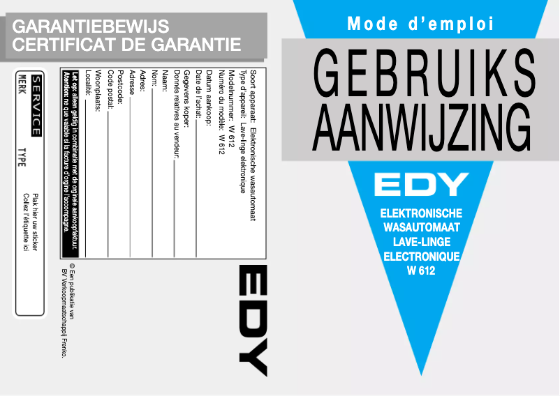 Page 1 de la notice Manuel utilisateur Edy W 612
