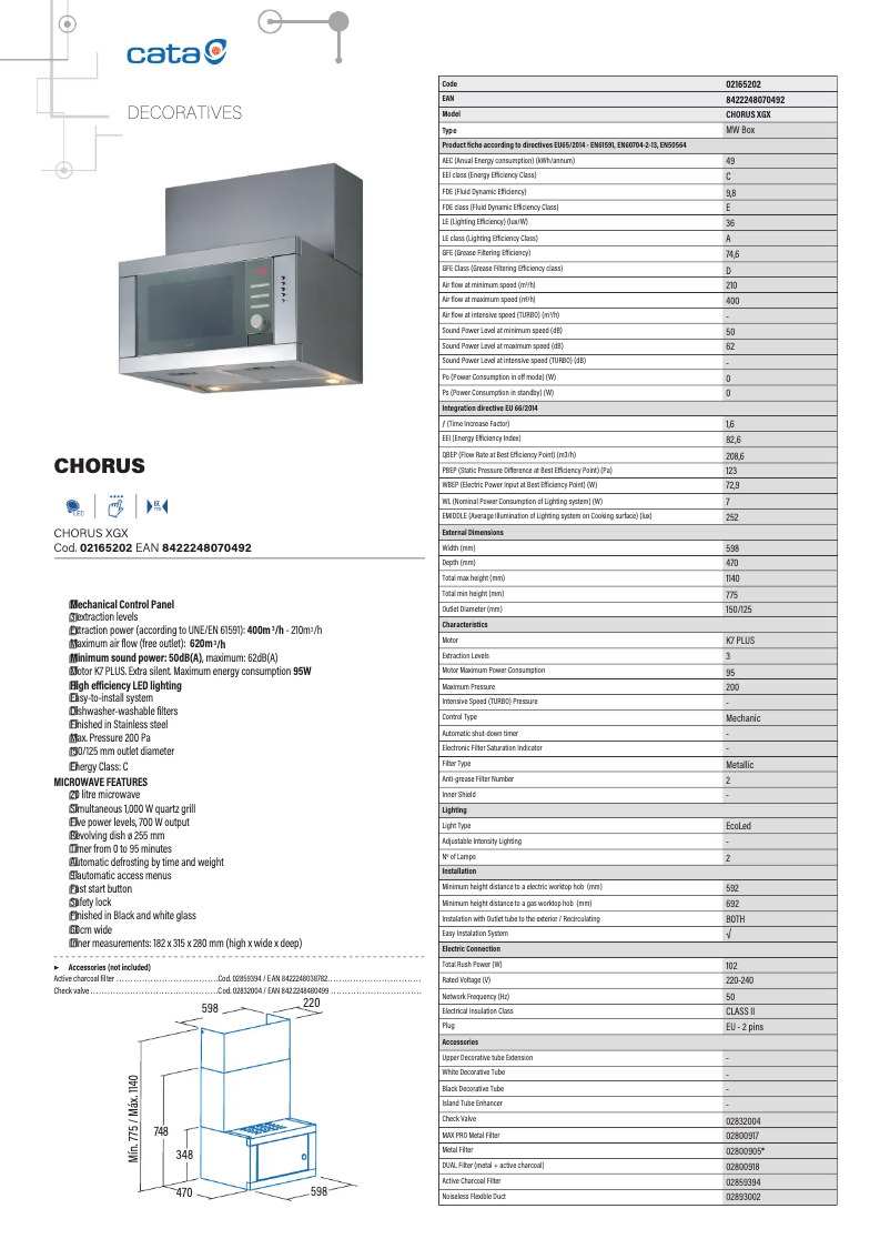 Page 1 de la notice Fiche technique CATA CHORUS XGX