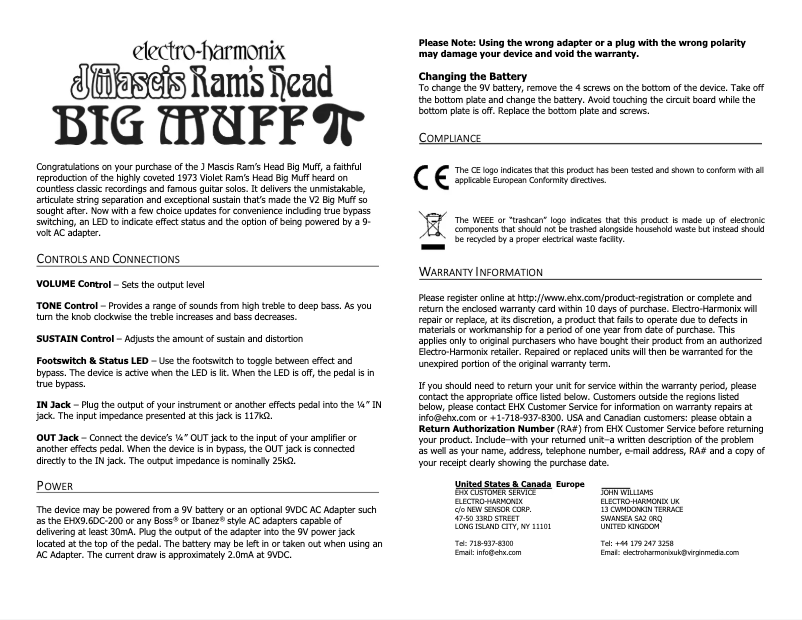 Image de la première page du manuel de l'appareil J Mascis Ram's Head