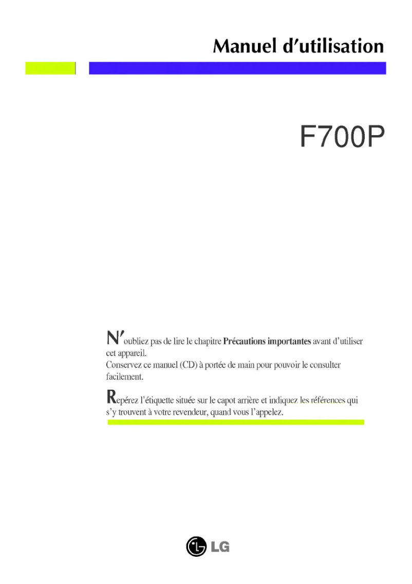 Page 1 de la notice Manuel utilisateur LG F700P