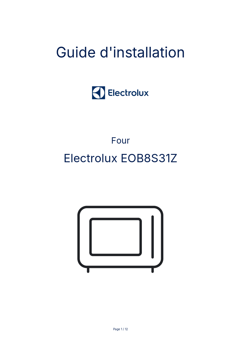 Page n°1 - Guide d'installation Electrolux EOB8S31Z