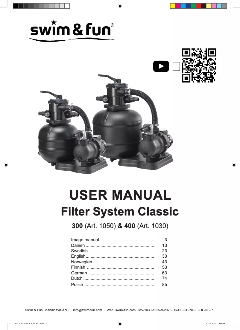 Page 1 de la notice Manuel utilisateur Swim & Fun Filter System Classic 400