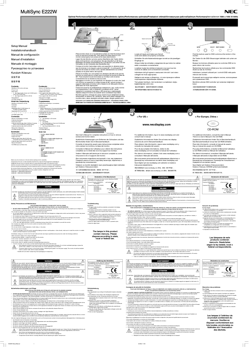 Page 1 de la notice Manuel utilisateur NEC MultiSync E222W