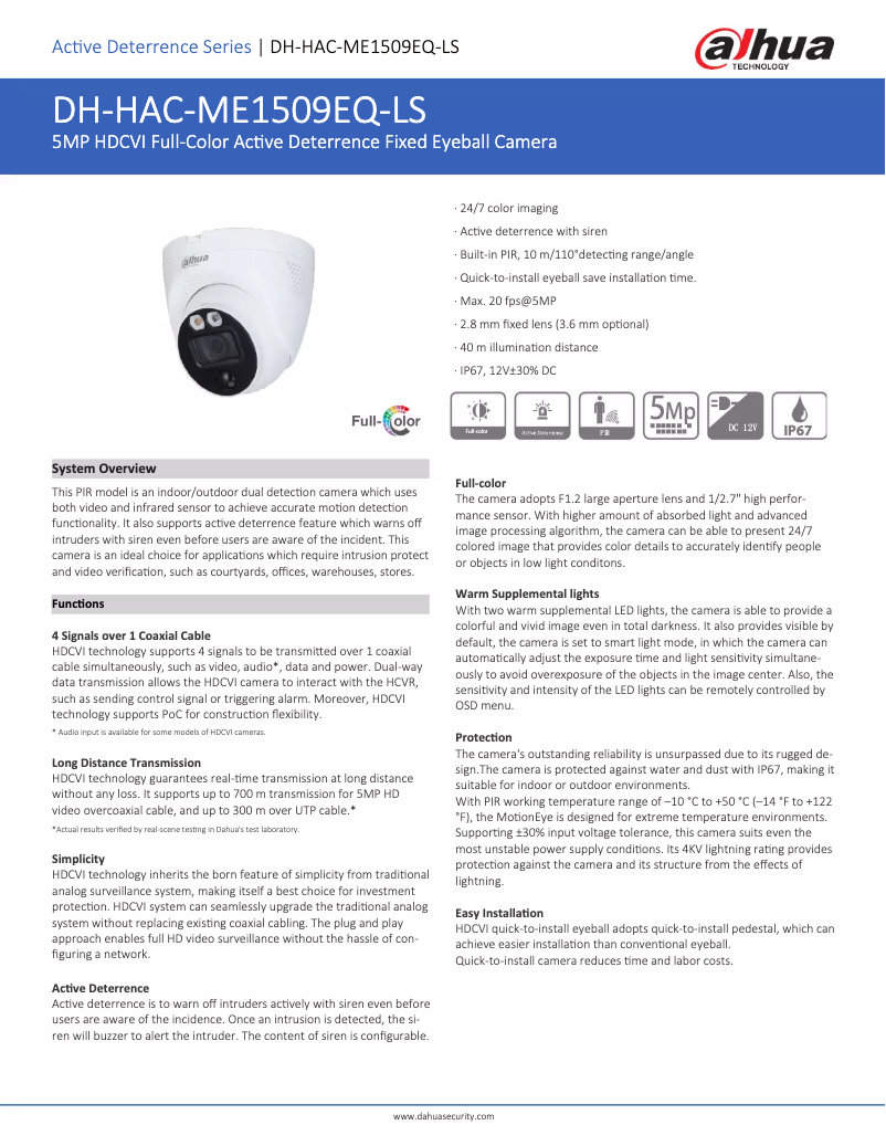 Page n°1 - Fiche technique Dahua Technology HAC-ME1509EQ-LS