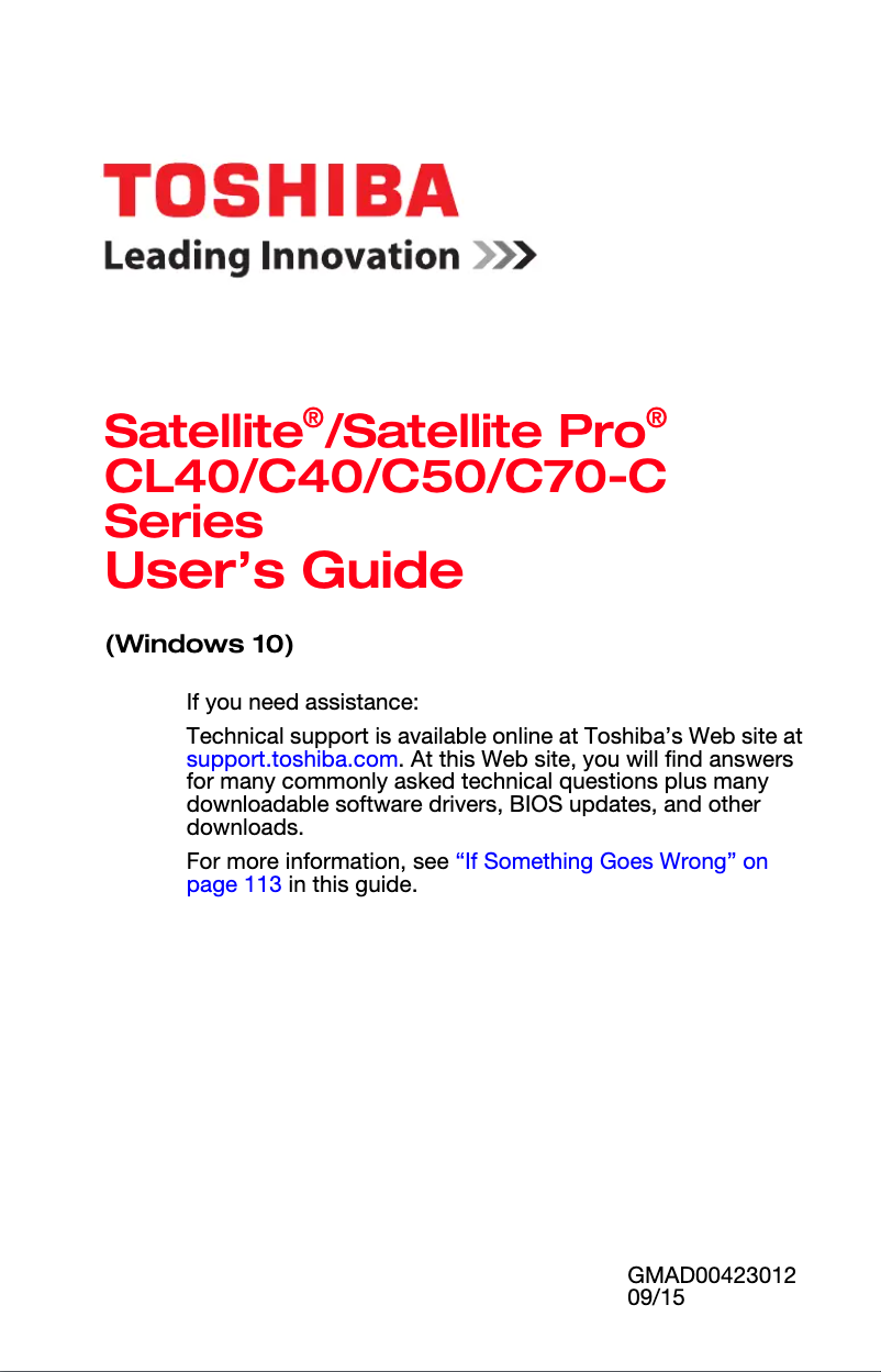 Page 1 de la notice Manuel utilisateur Toshiba Satellite C50