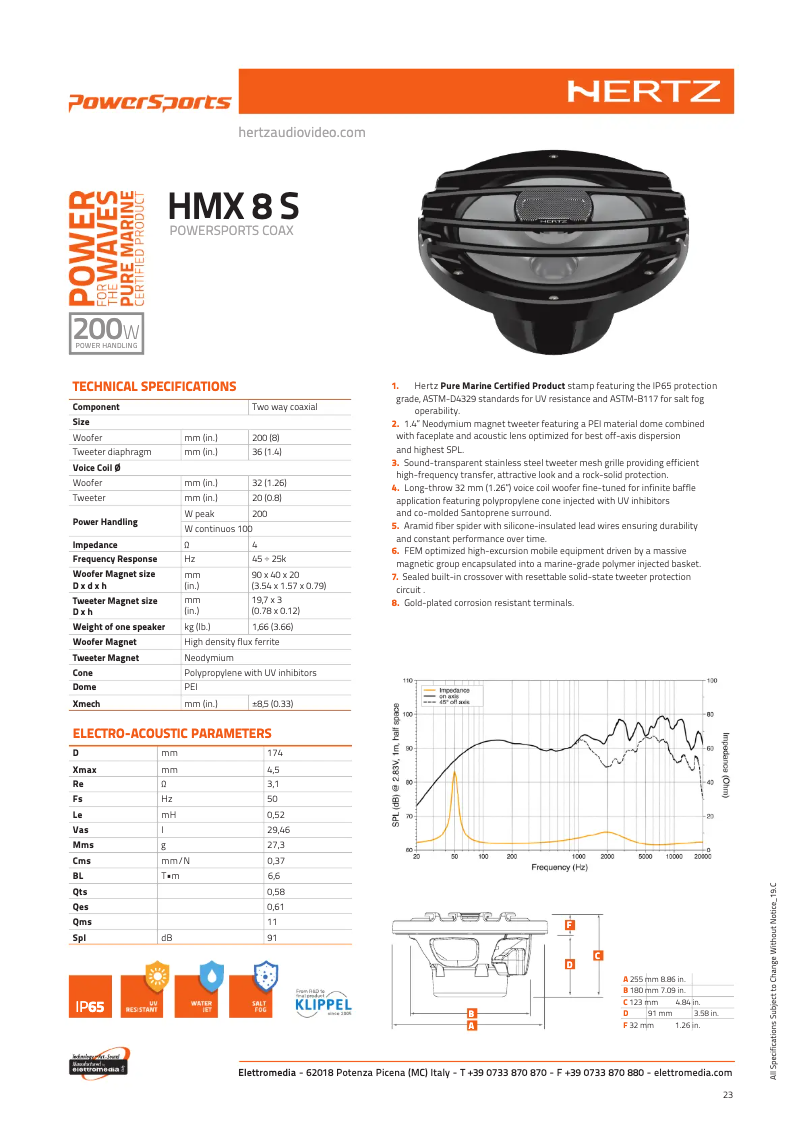 Página 1 del manual Ficha técnica Hertz Marine PowerSports HMX 8 S