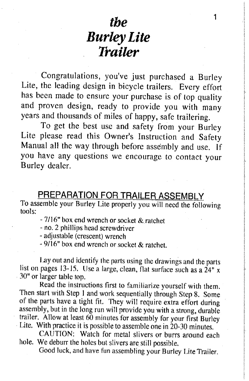 Page 1 de la notice Manuel utilisateur Burley Lite