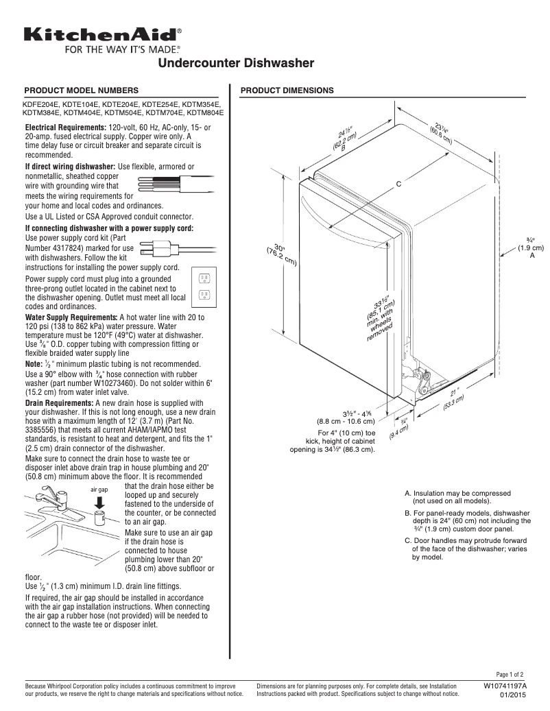 Page n°1 - Fiche technique KitchenAid KDTM704E