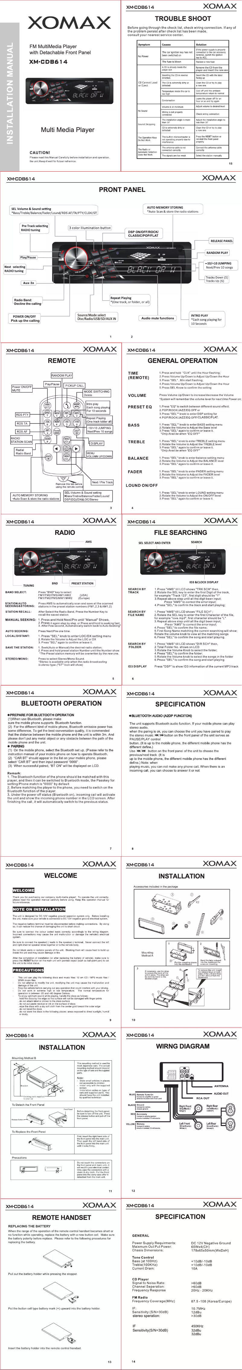 Page n°1 - Manuel utilisateur Xomax XM-CDB614