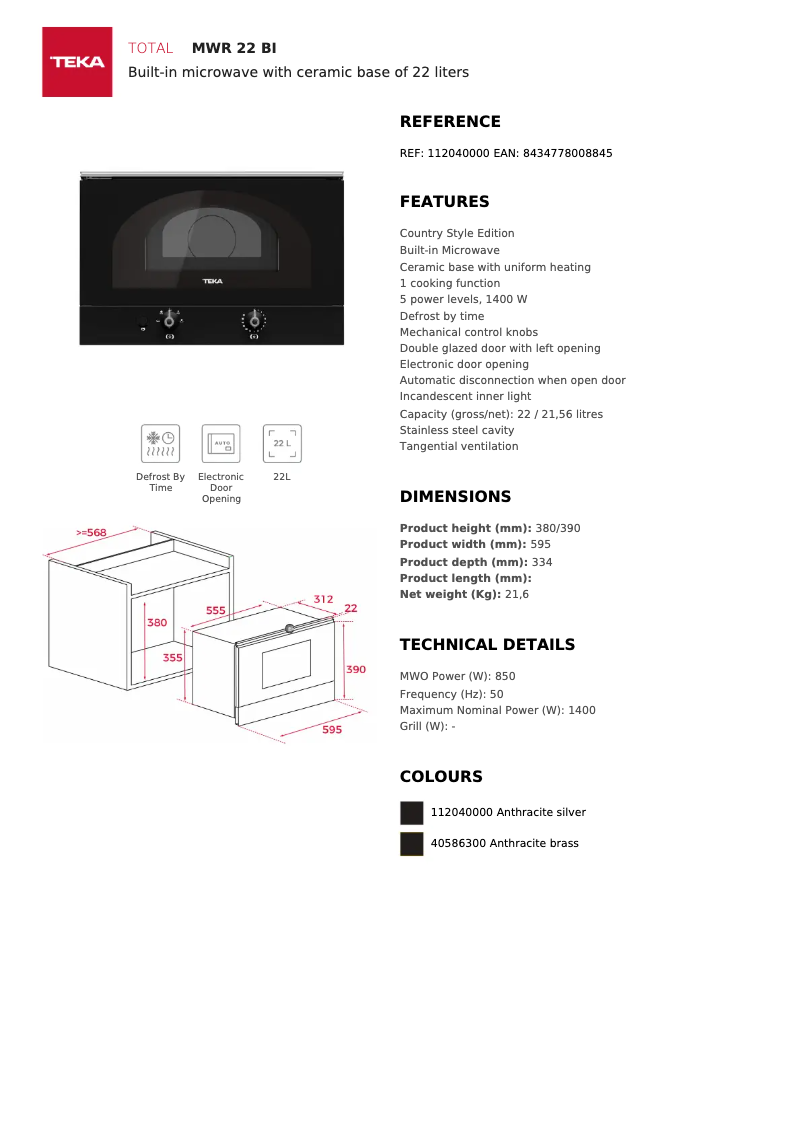 Image de la première page du manuel de l'appareil MWR 22 BI