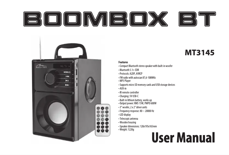 Page 1 de la notice Manuel utilisateur Media-Tech BOOMBOX BT MT3145
