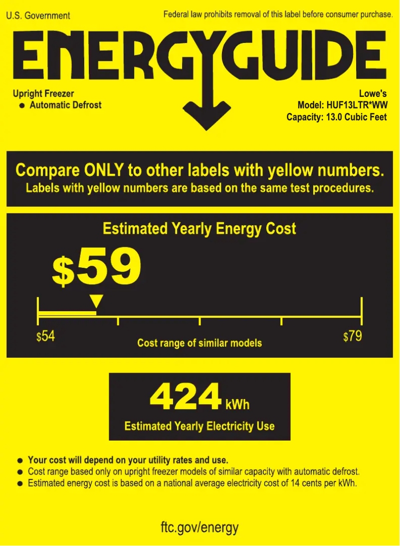 Page 1 de la notice Label énergétique Hotpoint HUF13LTRWW