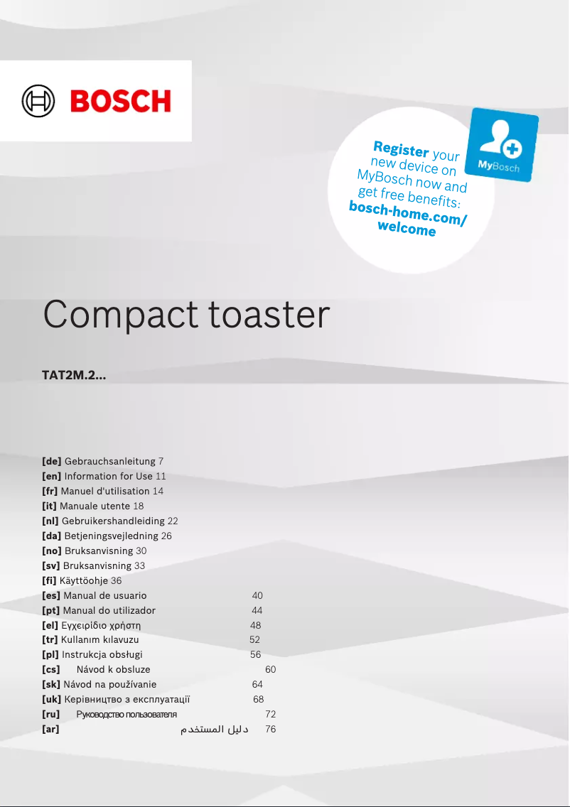 Page 1 de la notice Manuel utilisateur Bosch TAT2M123