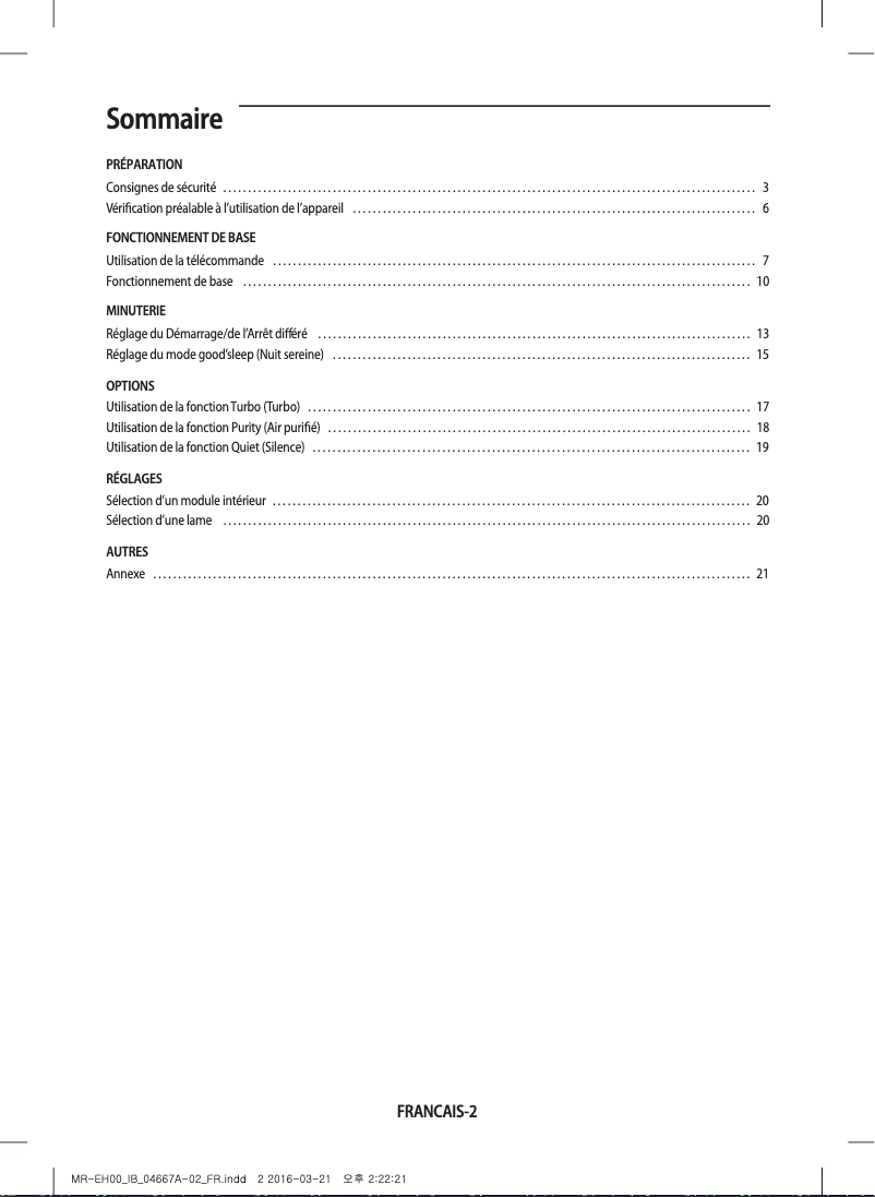 Image de la première page du manuel de l'appareil MR-EH00DZ