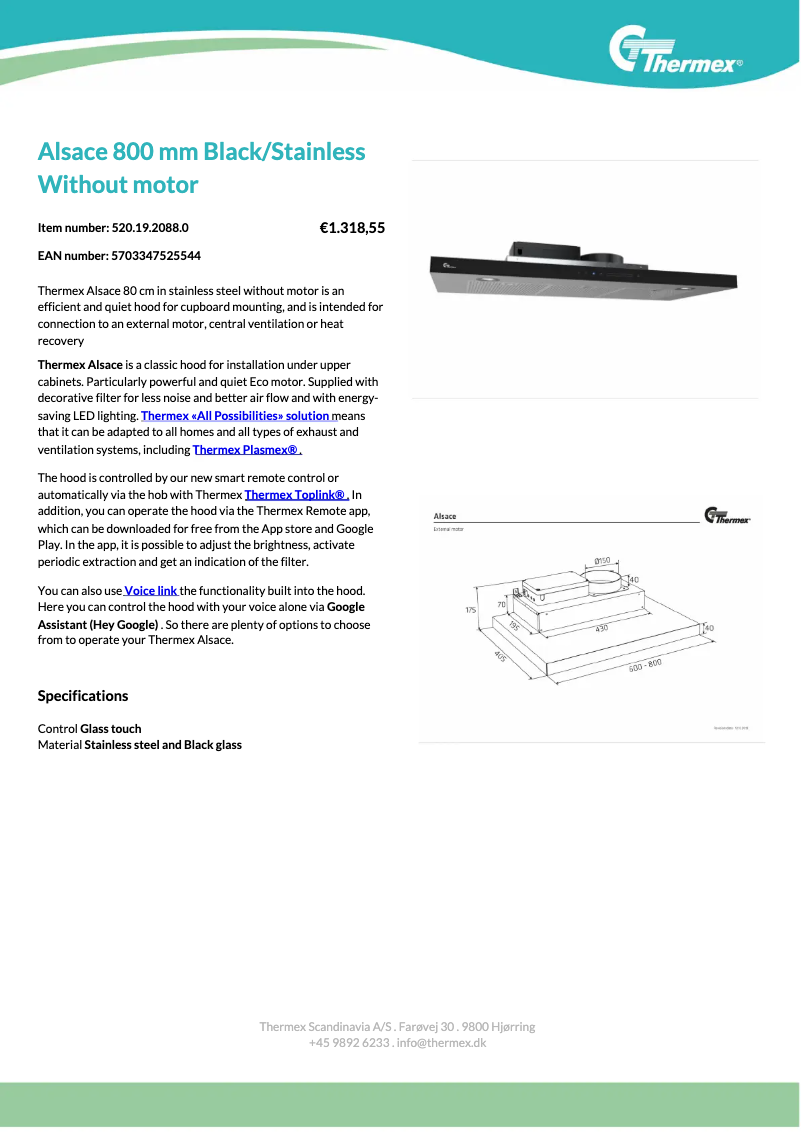 Page 1 de la notice Fiche technique Thermex Alsace