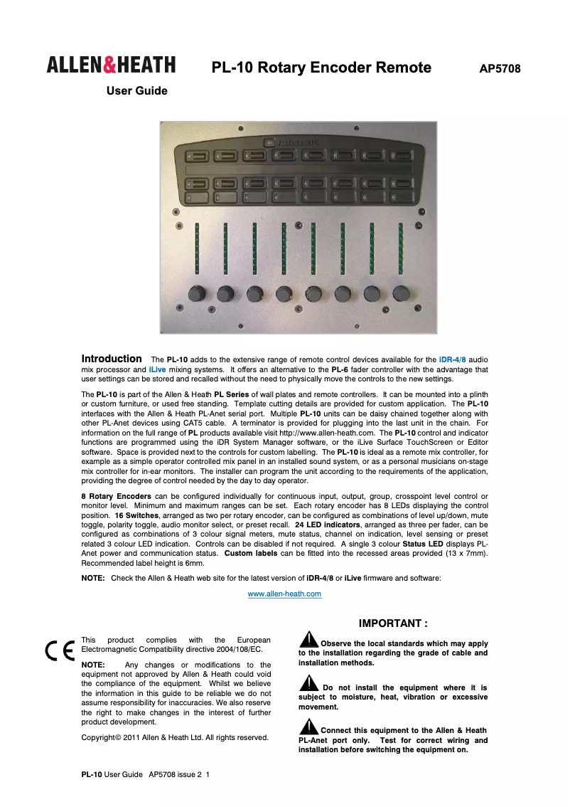 Página 1 del manual Manual de usuario Allen & Heath PL-10