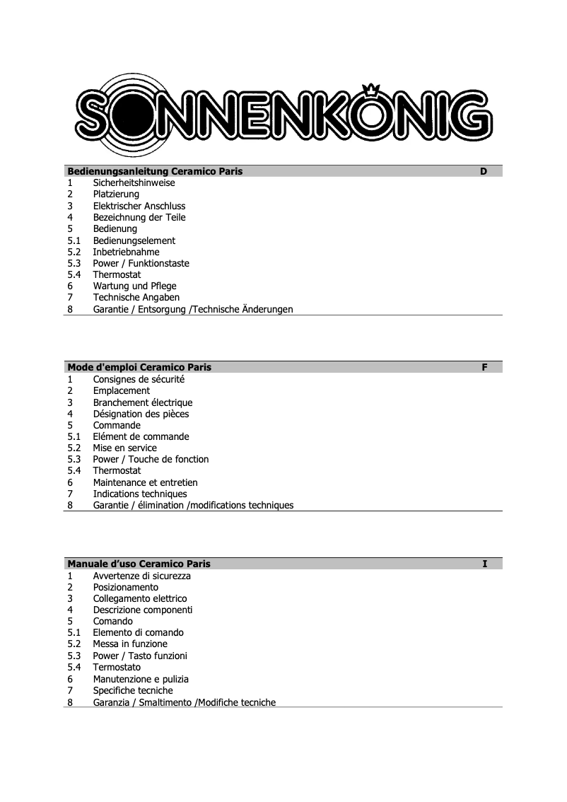 Image de la première page du manuel de l'appareil Paris