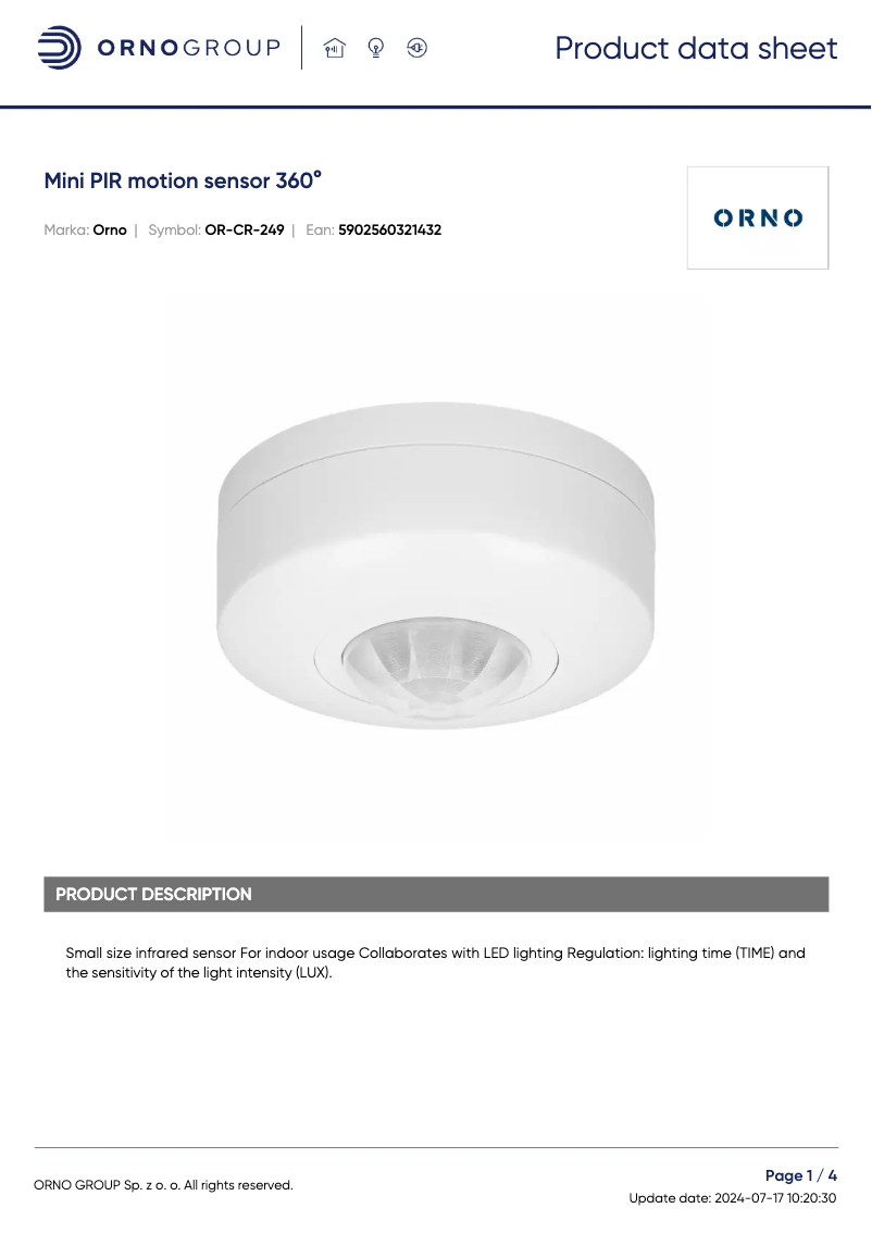 Imagen de la primera página del manual del dispositivo OR-CR-249