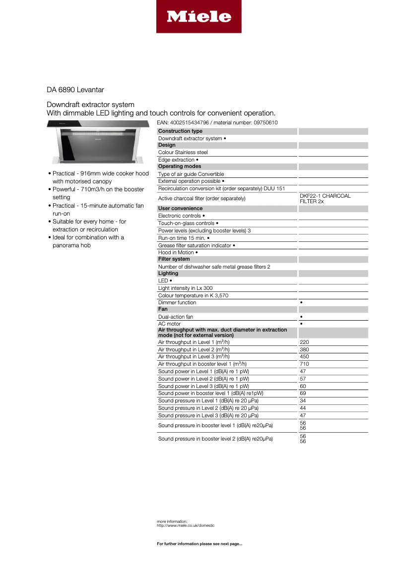 Page n°1 - Fiche technique Miele DA 6890