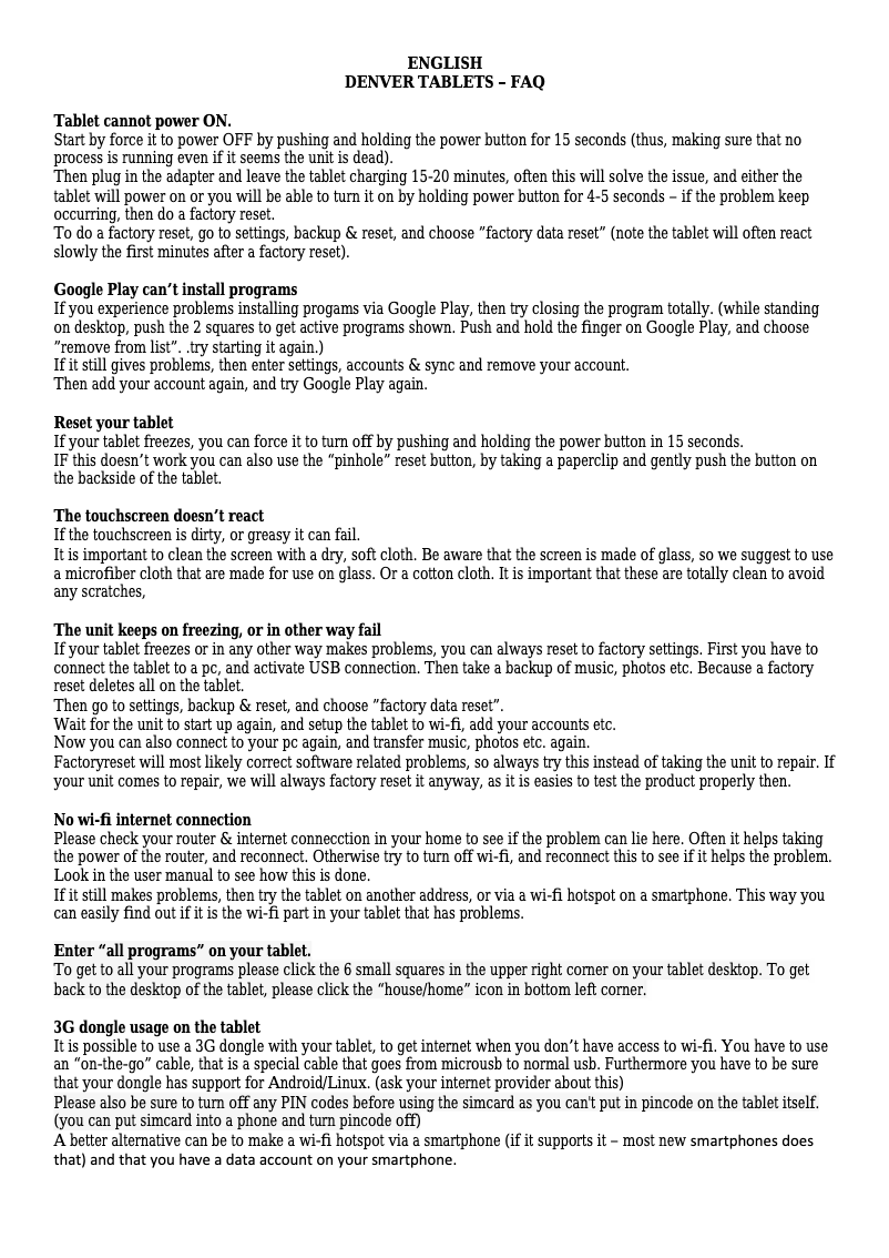 Page 1 de la notice Manuel utilisateur Denver TAC-70051