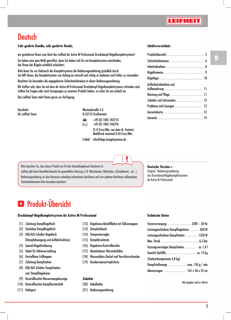 Page n°1 - Manuel utilisateur Leifheit Air Active M Professional