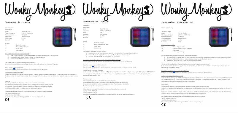 Page n°1 - Manuel utilisateur Wonky Monkey WM SP-BT10BL ColorWave M