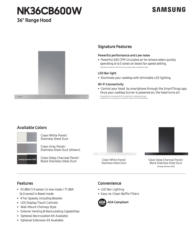 Page 1 de la notice Fiche technique Samsung NK36CB600W12