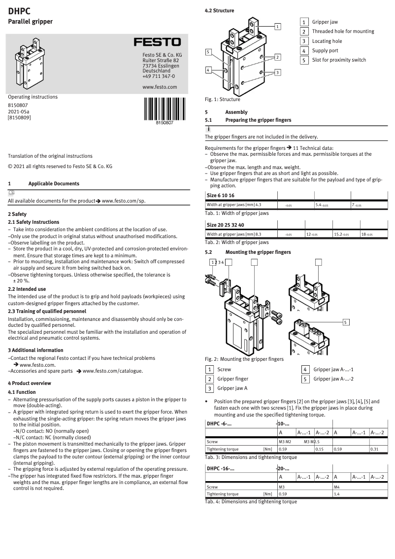 Page 1 de la notice Manuel utilisateur Festo DHPC-10-A-S-1