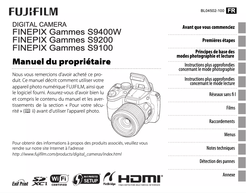 Image de la première page du manuel de l'appareil FinePix S9400W