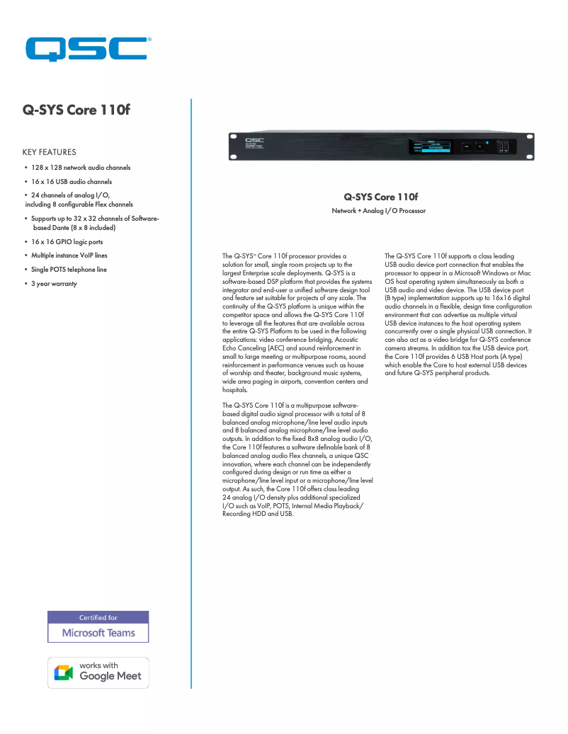 Page 1 de la notice Fiche technique QSC Core 110f
