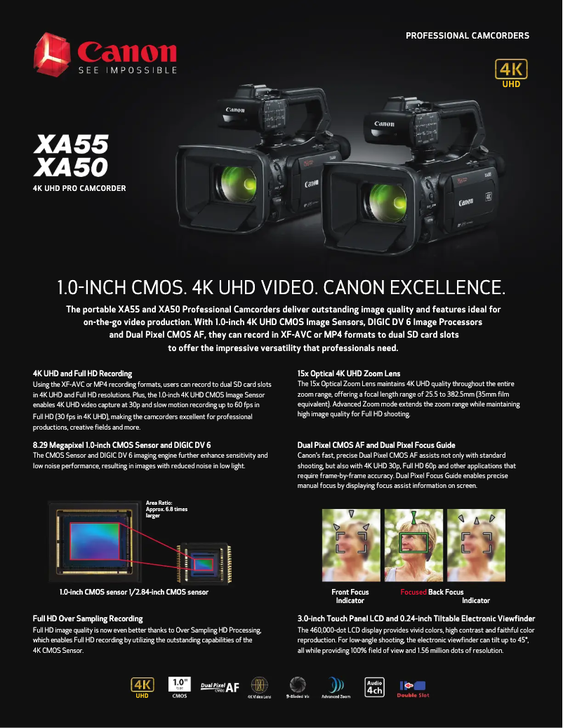 Página 1 del manual Ficha técnica Canon XA50