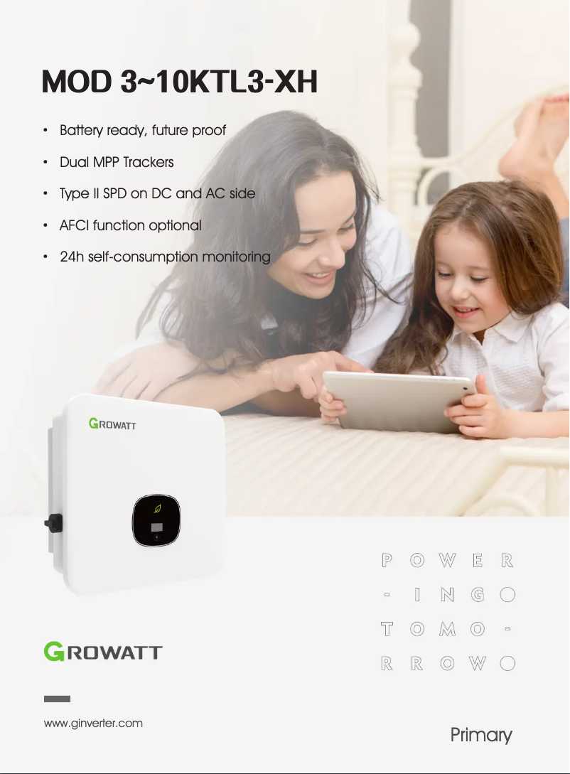 Page 1 de la notice Fiche technique Growatt MOD 7000TL3-XH