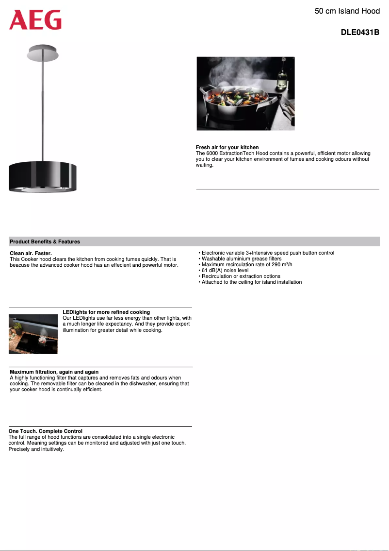 Page 1 de la notice Fiche technique AEG DLE0431B