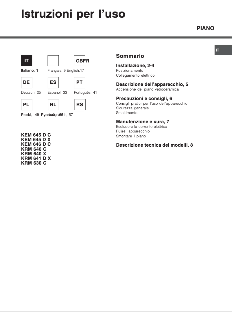 Page n°1 - Manuel utilisateur Hotpoint KRM 640 X