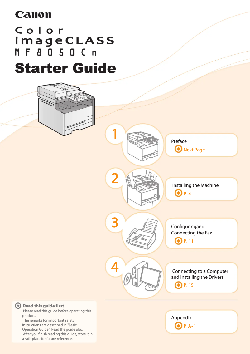 Page n°1 - Guide de démarrage rapide Canon Color imageCLASS MF8050Cn