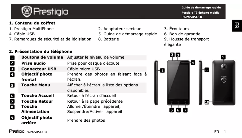 Page n°1 - Manuel utilisateur Prestigio MultiPhone 4505 Duo
