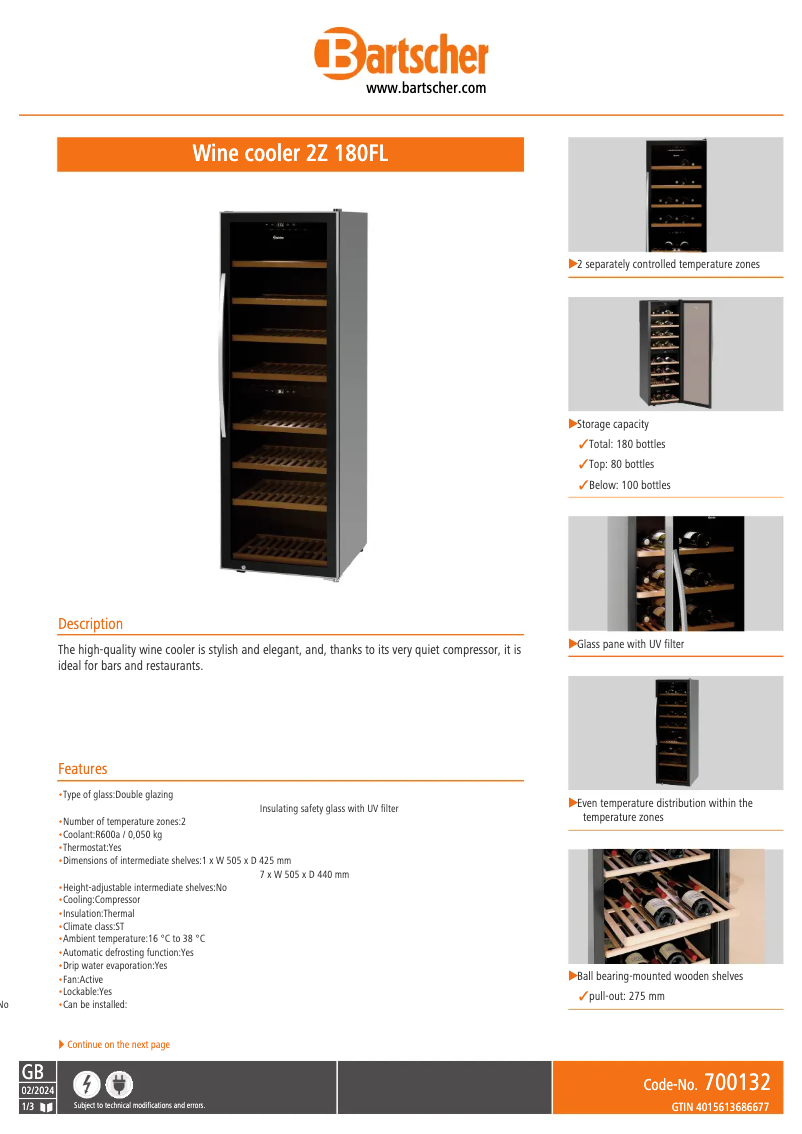 Página 1 del manual Ficha técnica Bartscher 2Z 180FL